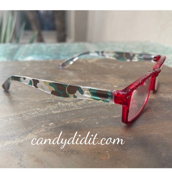 NWT Translucent Red & Camo W/Red Crystals Bling Reader Glasses With Case 1.25 - Picture 5 of 10